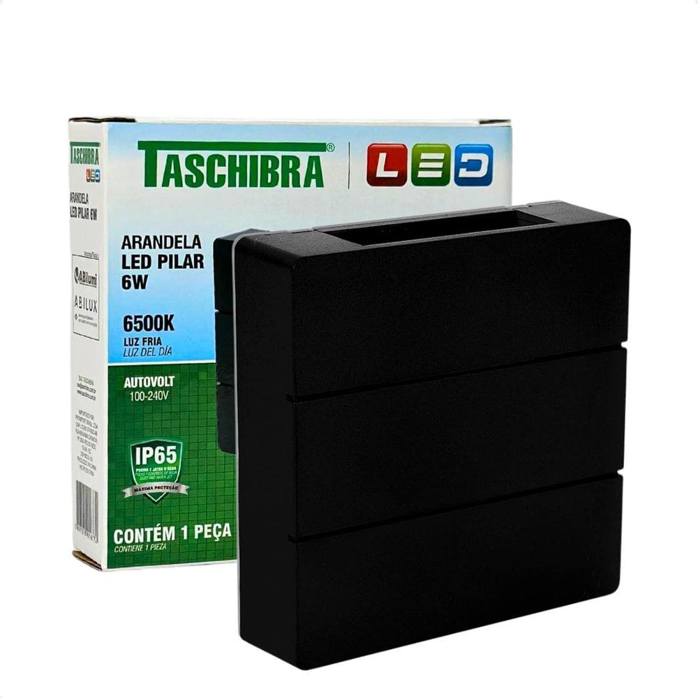 Arandela Led Taschibra Pilar Slim Ip65 6500K Bivolt Preto
