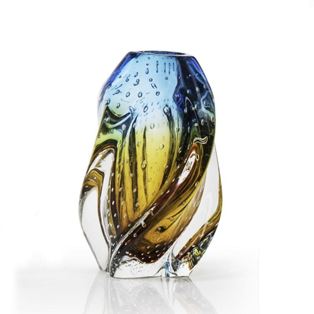 Vaso Em Cristal Murano Água Marinha E Âmbar São Marcos 24Cm