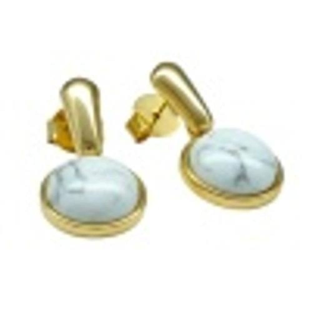 Brinco Redondo Howlita Branca Dourado Semijoia Lizzy Fatin