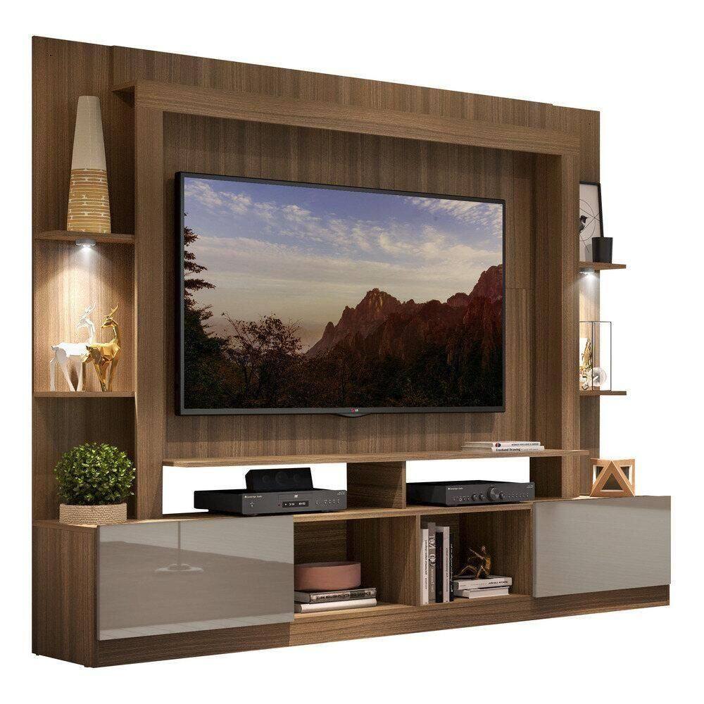 Estante Com Suporte Tv 65” E Leds Berlim Multimóveis V3384 Madeirada/lacca Fumê Madeirado/lacca Fumê