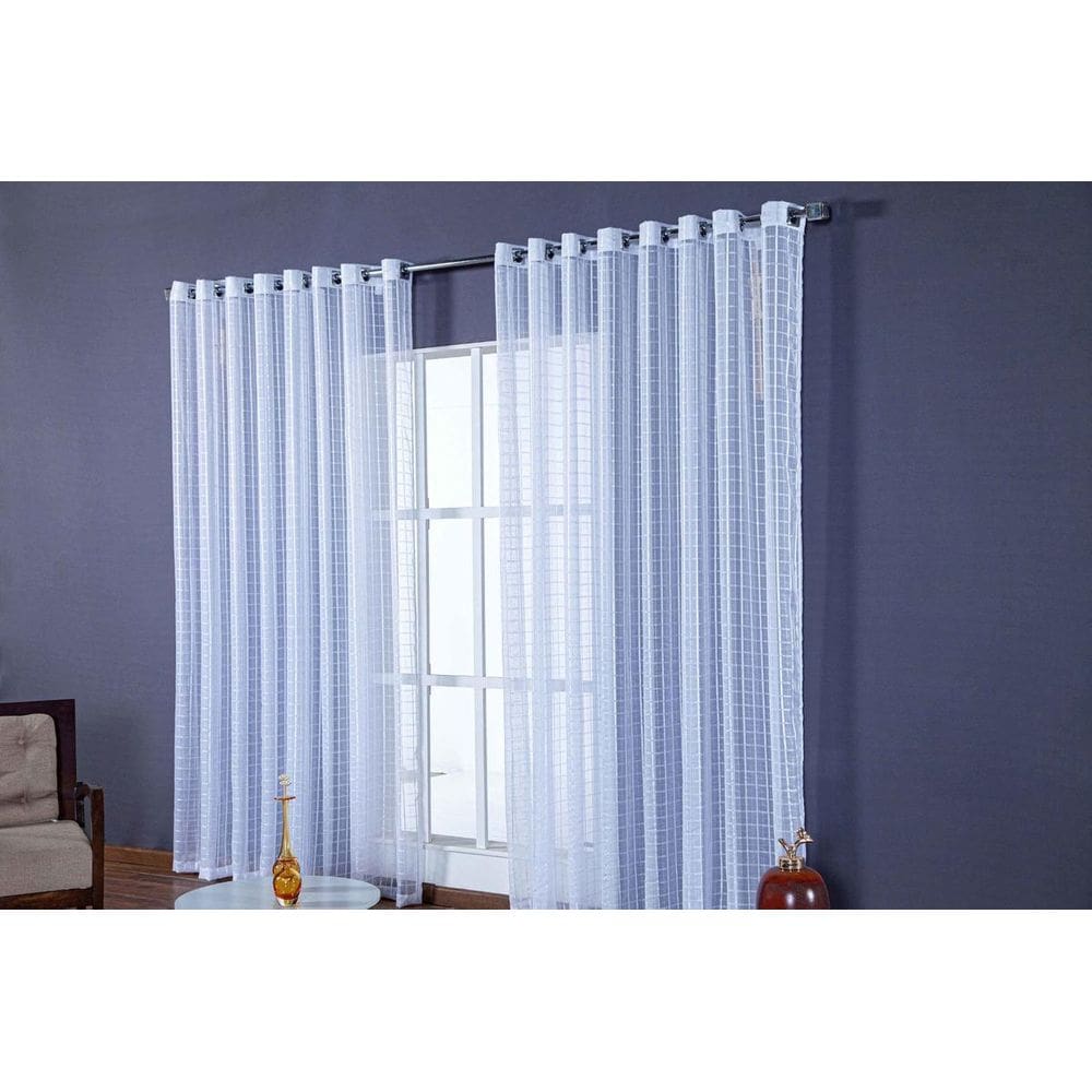 Cortina Para Sala Quarto Grande Voal Xadrez Branco 6,00X2,80