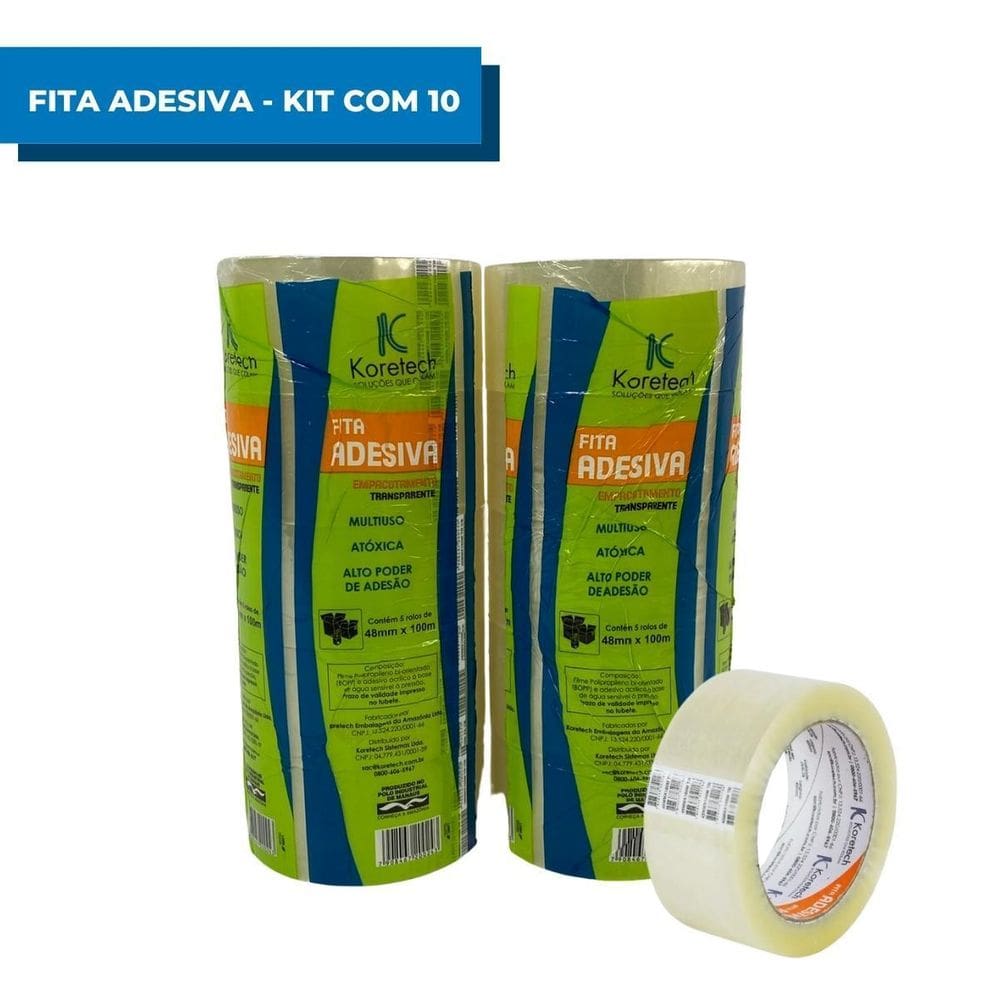 Kit 10 Fitas Adesiva 48X100 Transparente Tipo Durex Largo
