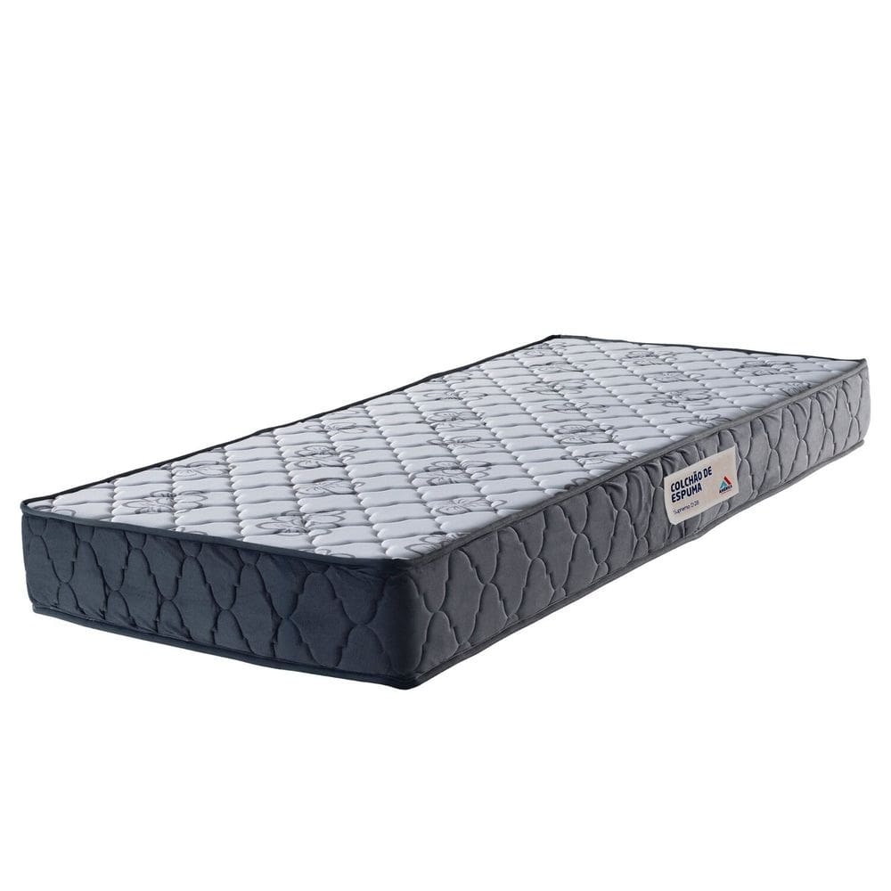 Colchão de Solteiro Espuma D-28 100% Poliéster 88cm X 23cm Supremo Cinza Claro / Branco