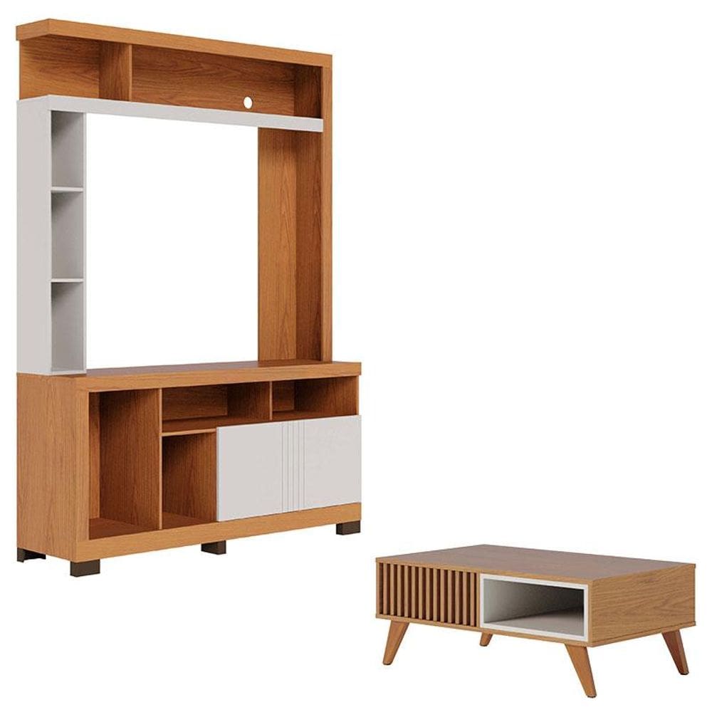 Estante Home Theater Elba Freijó Off White Matte e Mesa de Centro Jeri Freijó Off White - Colibri