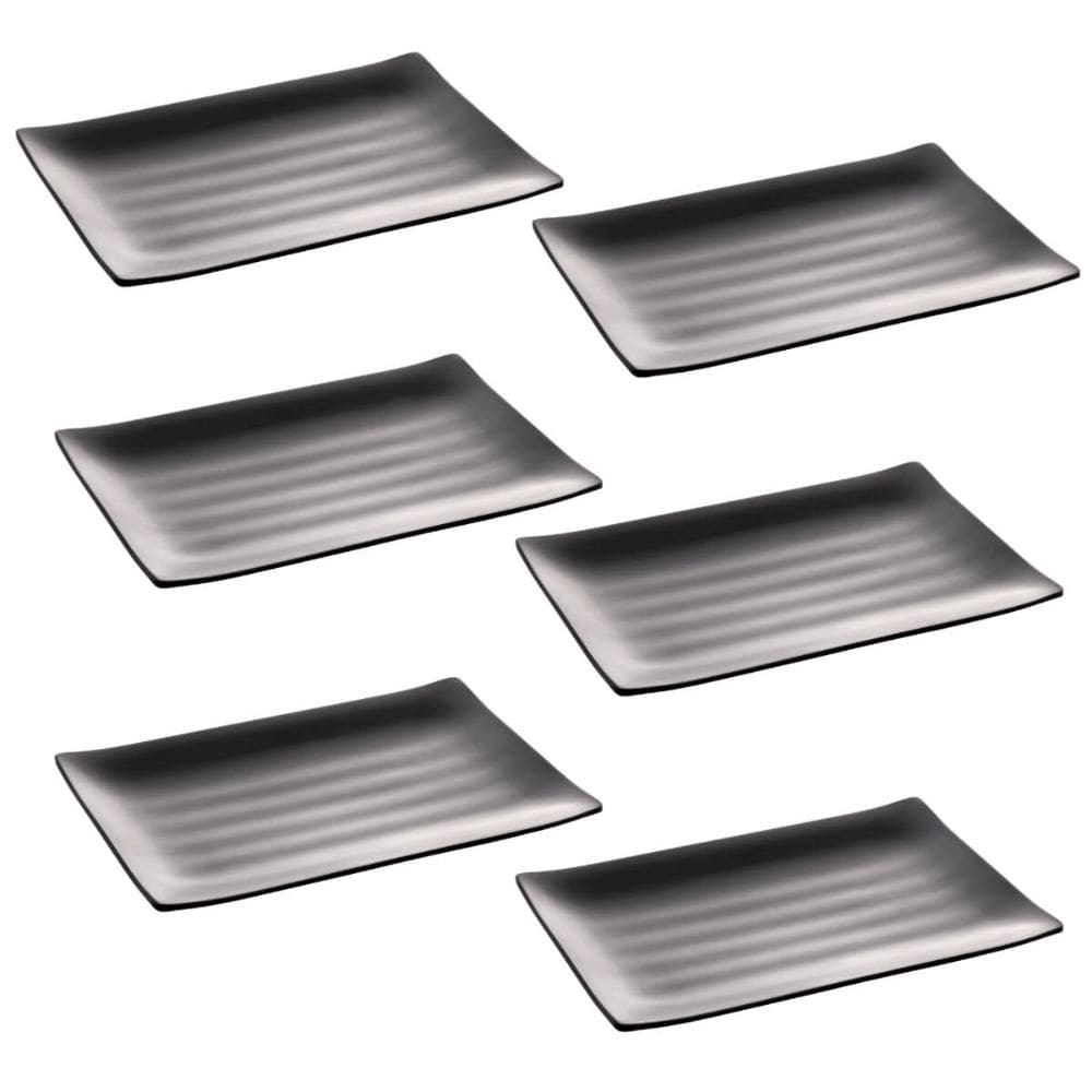Kit 6 Travessas Retangulares de Melamina Pretas 24,5x16,5cm Comida Japonesa Sushi Sashimi