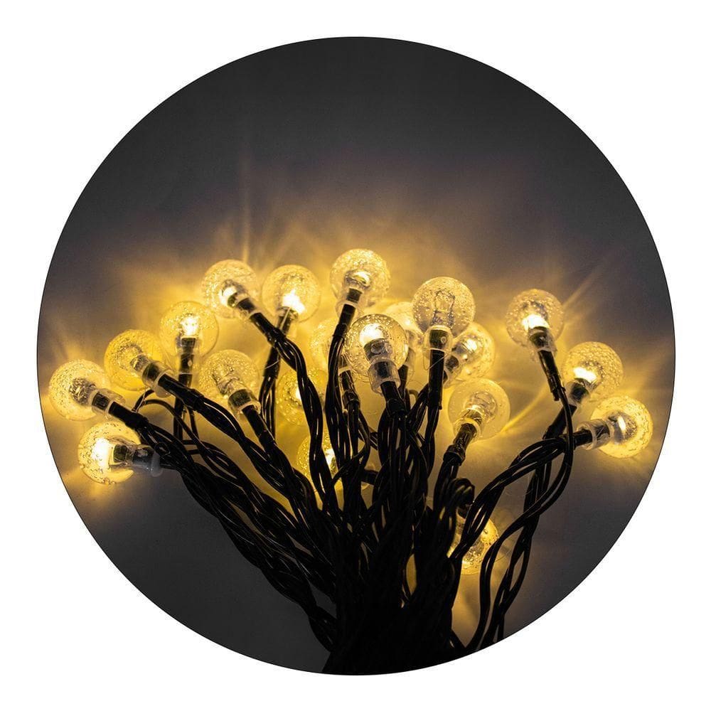 Cordão De Lampadas Led Pisca Formato Bolinha 5 Metros 20l Carregamento Solar Natal Branco Quente