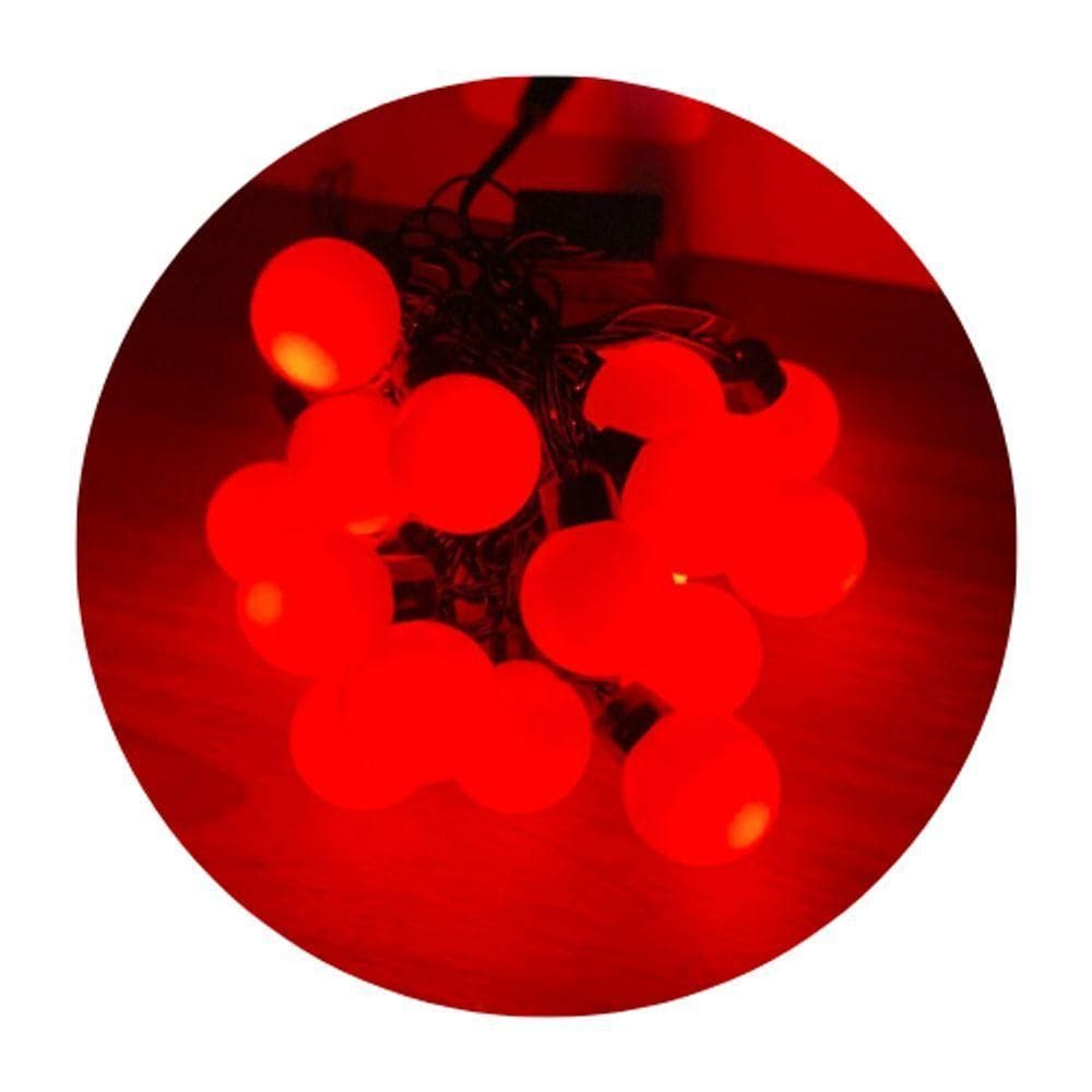 Cordão De Lâmpadas De Led Pisca Formato Bolinha 4 Metros 8 Funções Natal Tomada Vermelho