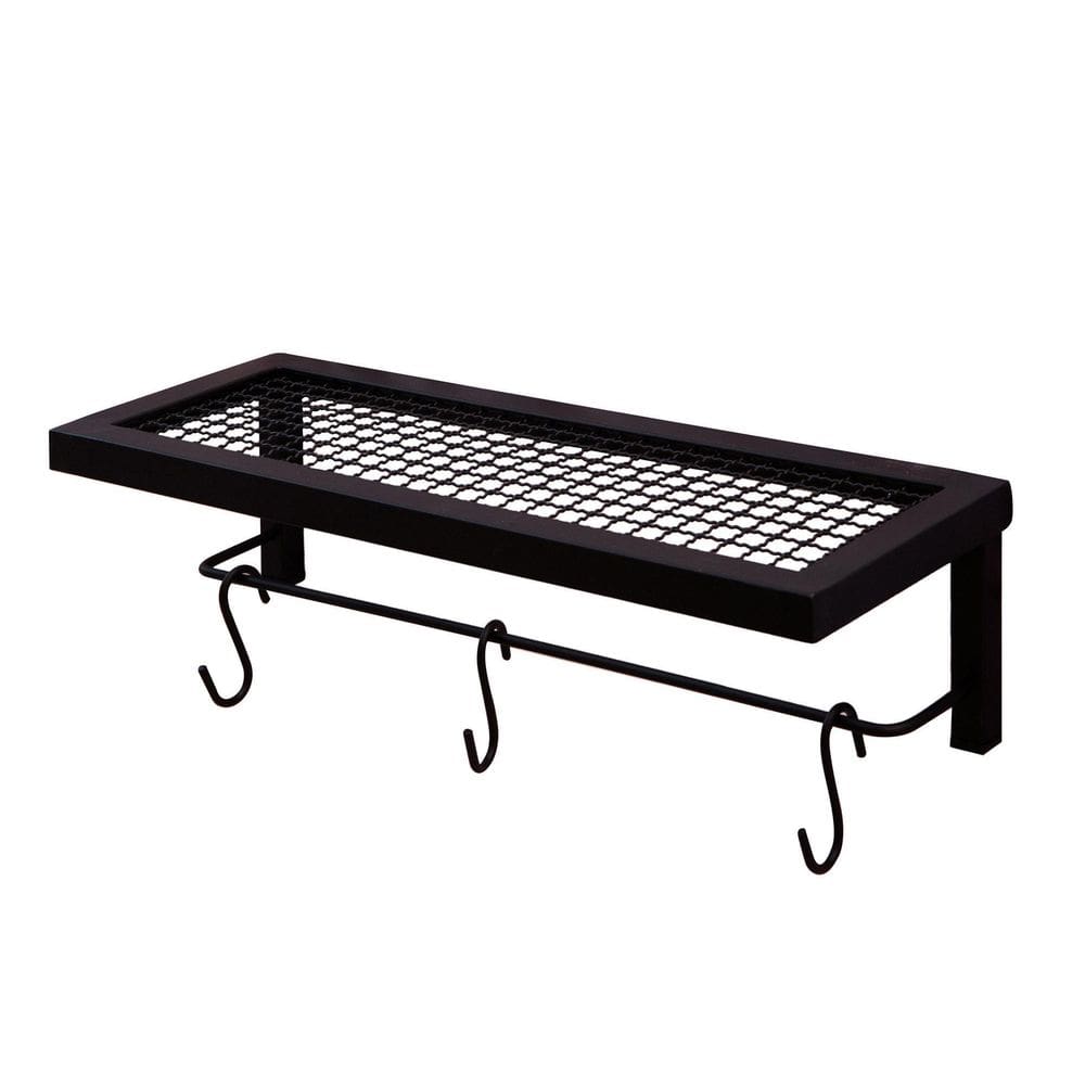 Prateleira Industrial Preta 40Cm Com 3 Ganchos - Lyra