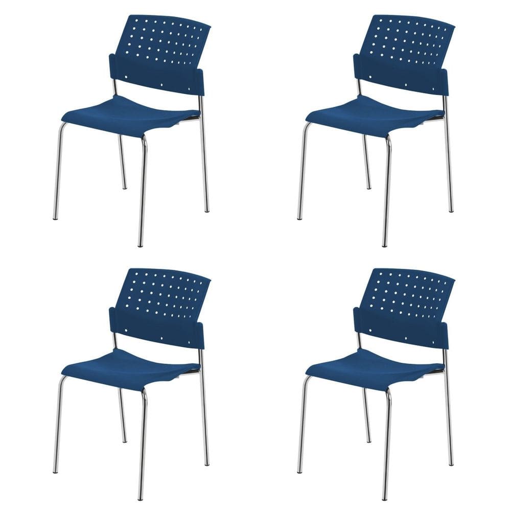Conjunto 4 Cadeiras para Escritório Fixa Empilhável Hotel Auditório Movie Azul