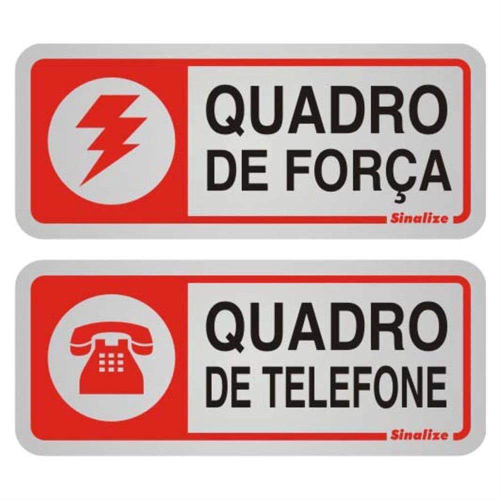 2 Placas de Alumínio Auto-Adesiva 5x12cm Quadro de Força / Quadro de Telefone - 900 BC - SINALIZE