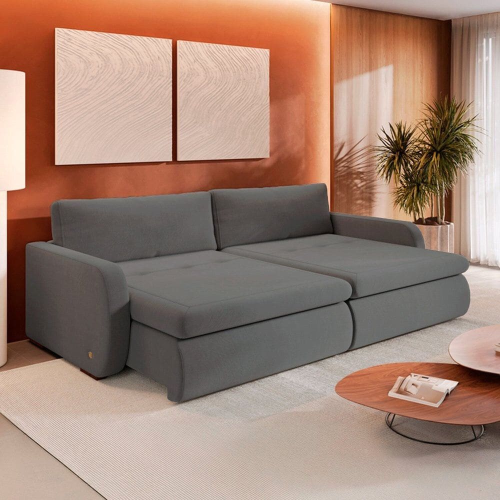 Sofá Retrátil e Reclinável 4 Lugares 220cm Sunset Cinza