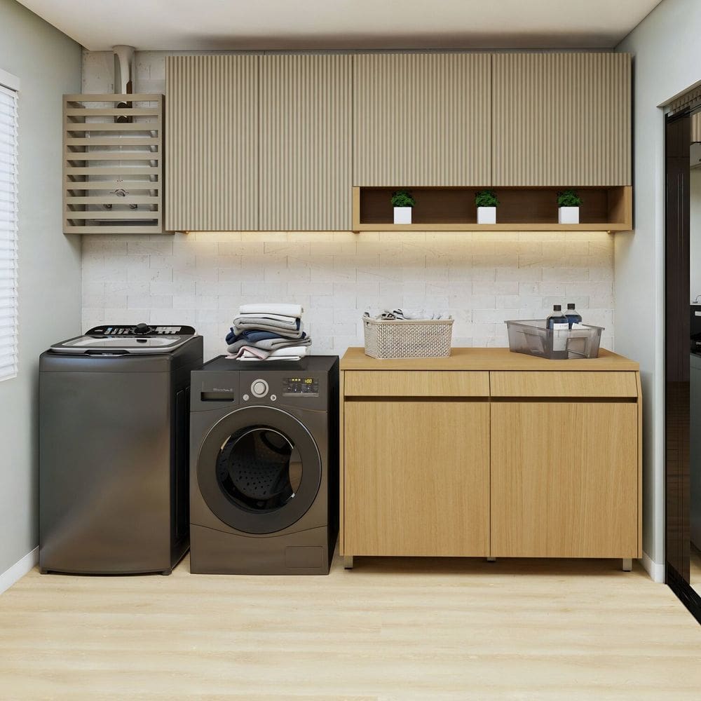 Lavanderia Modulada 3 Peças 6 Portas 2 Gavetas Carvalho/Greige
