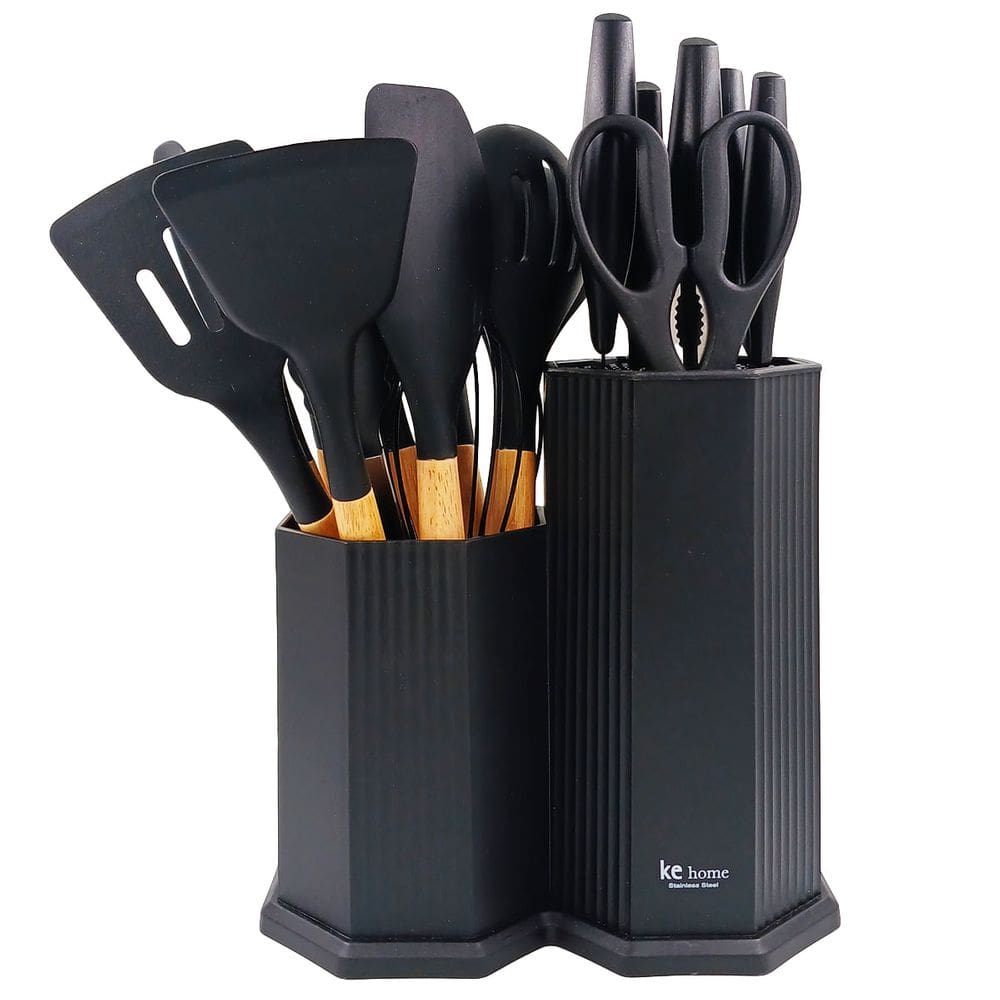 Kit Utensilios Para Cozinha Maldivas 18 Peças em Plastico Preto Kehome