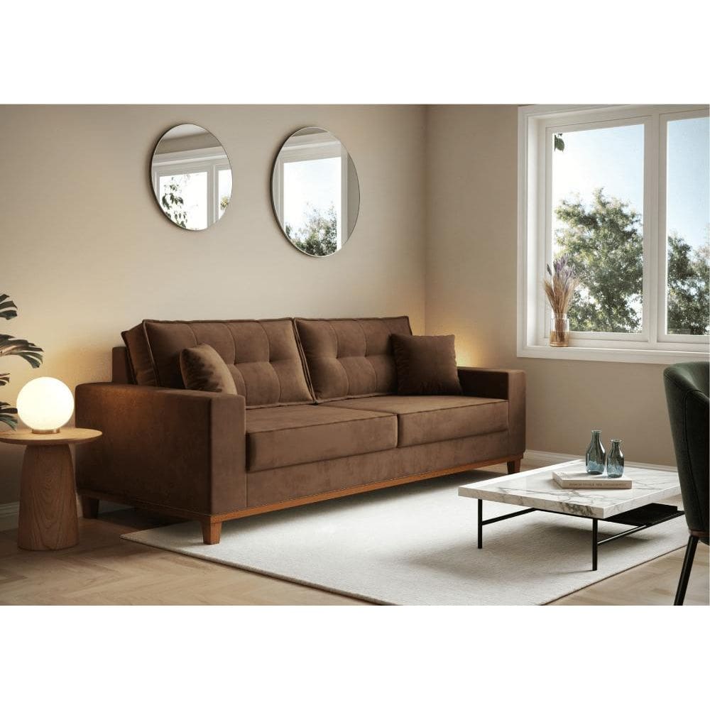 Sofá Vitória base de madeira 4 Lugares Suede 210cm