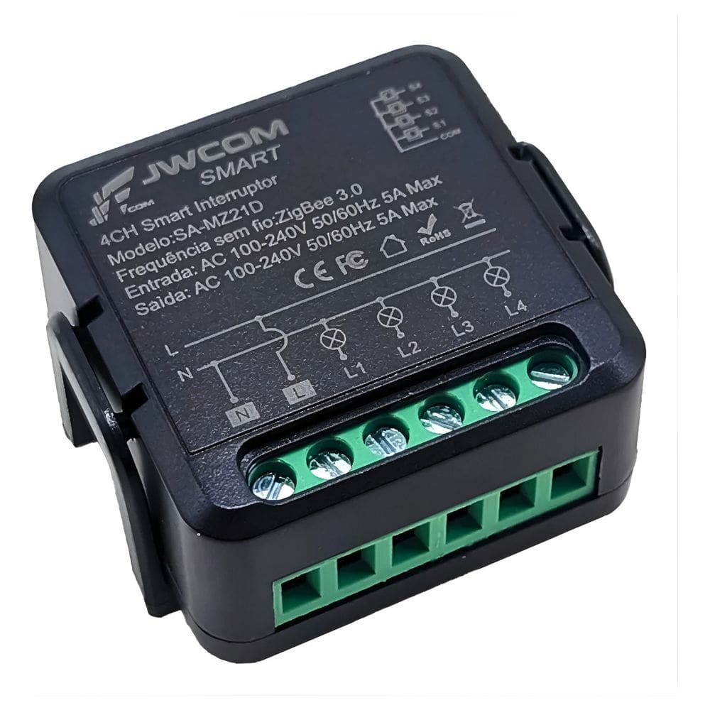 Mini Relé Zigbee 4 Canais 5a Interruptor Inteligente Alexa Preto SA-MZ21D