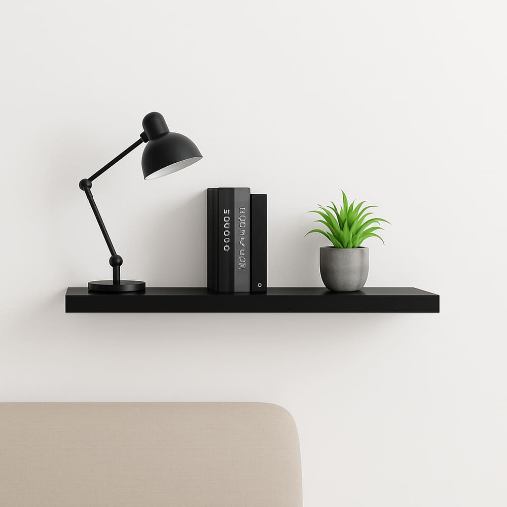 1 Prateleira MDF 30X10 + Suporte Flutuante Organizadora Decoração Quarto Sala Escritório Preto