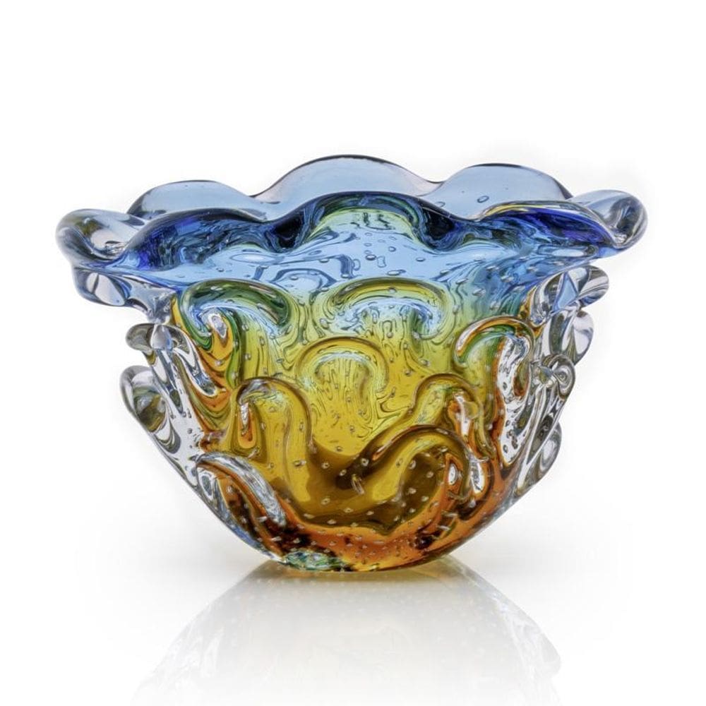Vaso Em Cristal Murano Água Marinha E Âmbar São Marcos 20Cm