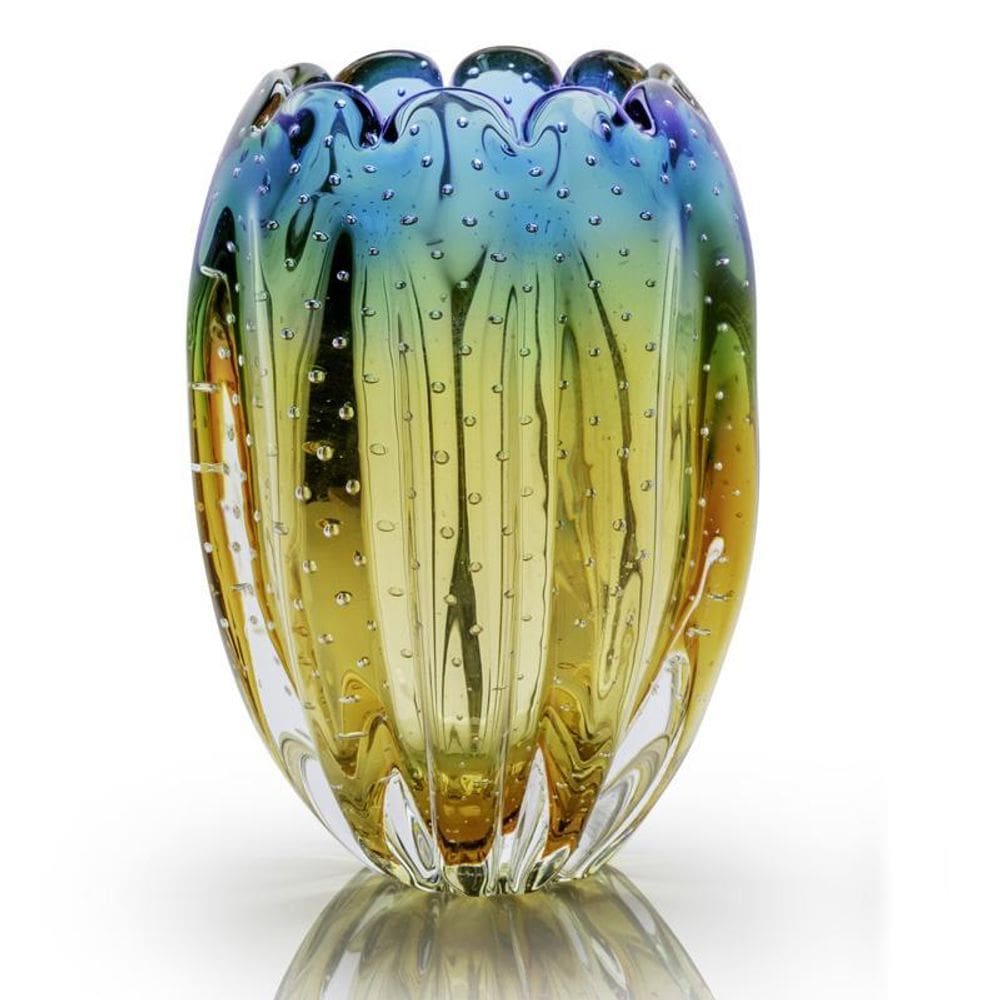 Vaso Em Cristal Murano Água Marinha E Âmbar São Marcos 21Cm