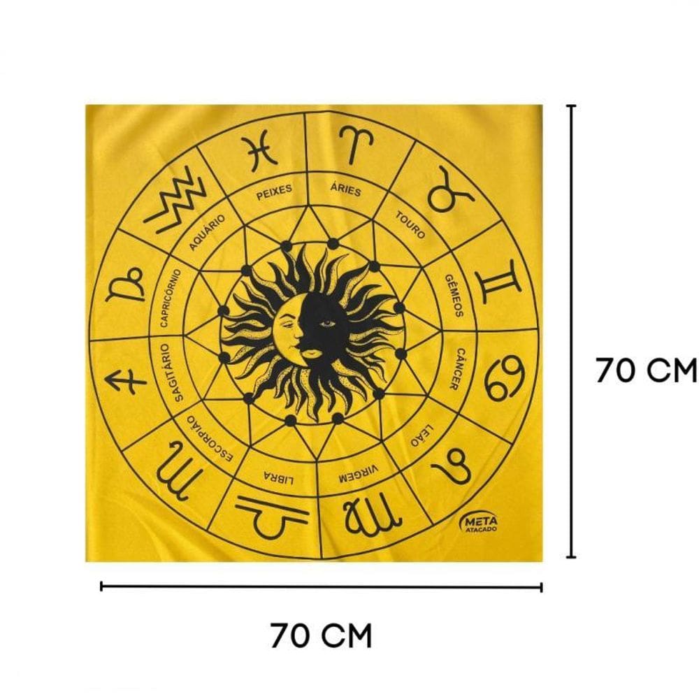 Toalha Jogo De Cartas Zodíaco 70 X 70 Cm Amarela