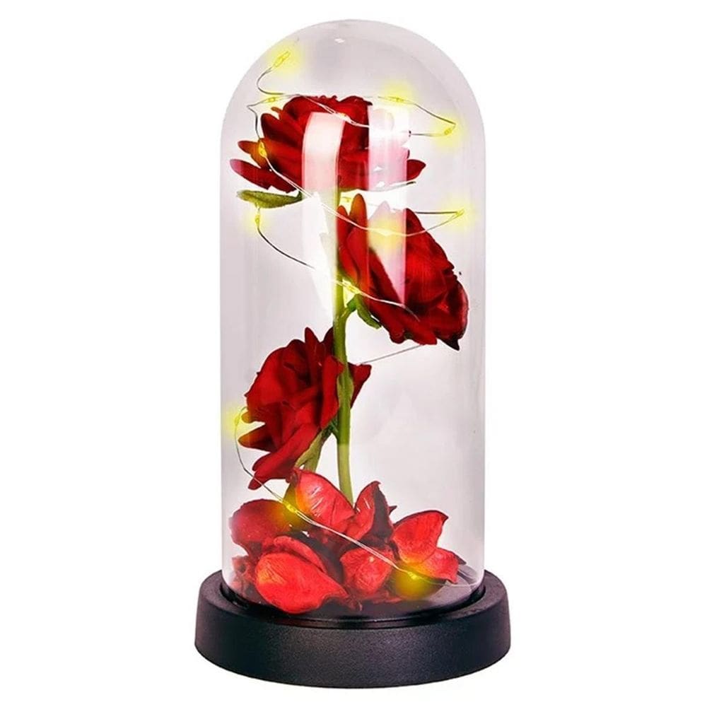 Luminária Rosas Na Cúpula Com Led Redoma Arranjo Floral