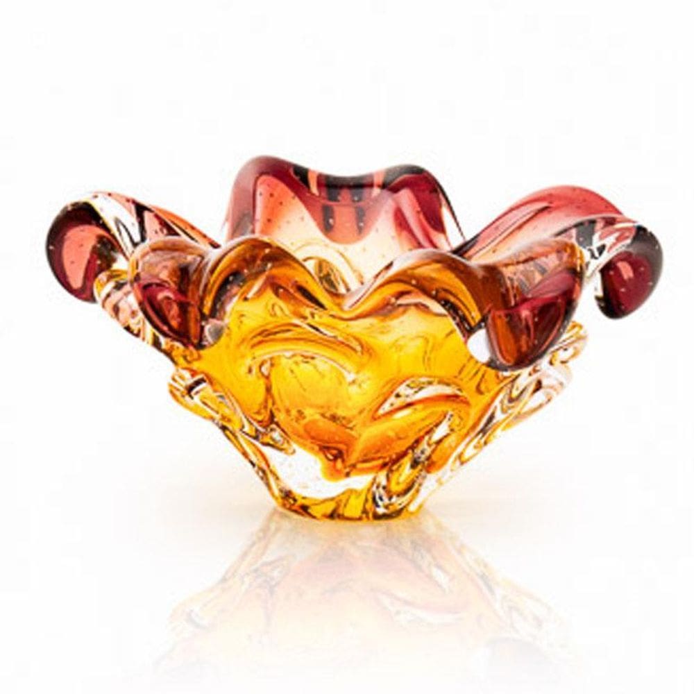 Centro De Mesa Cristal Murano Lilás E Âmbar São Marcos 25Cm