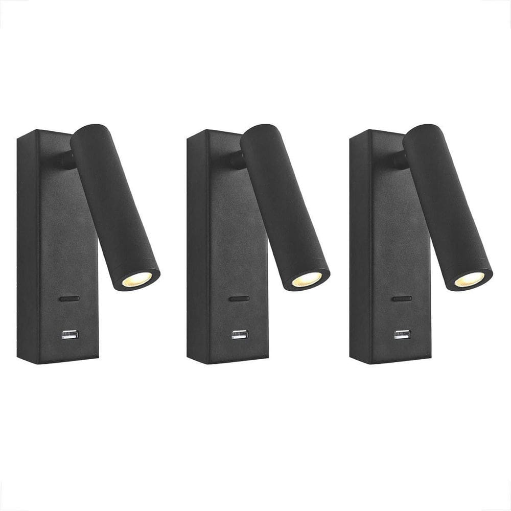Kit 3 Arandela Cabeceira Leitura Led 3W Usb Interruptor