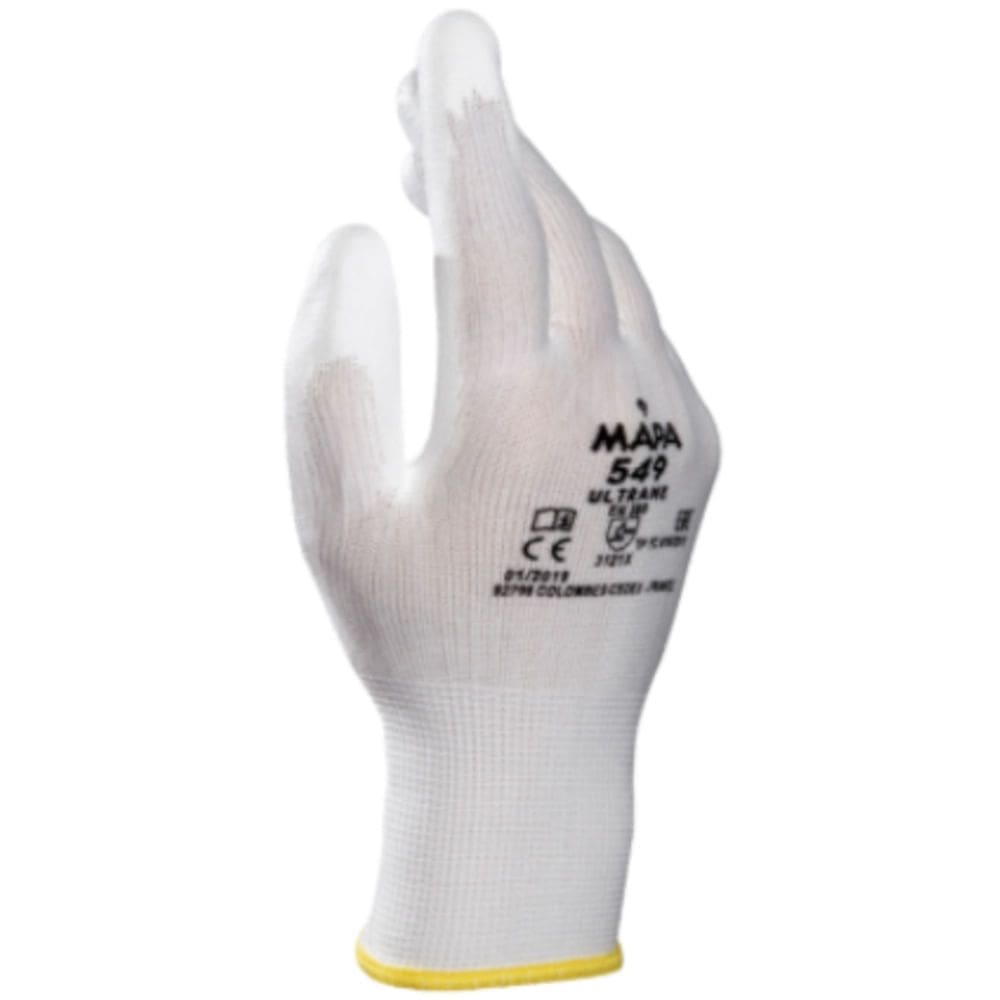 Luva Ultrane Poliamida PU Branca Tamanho 8 - PA54963-8 - MAPA