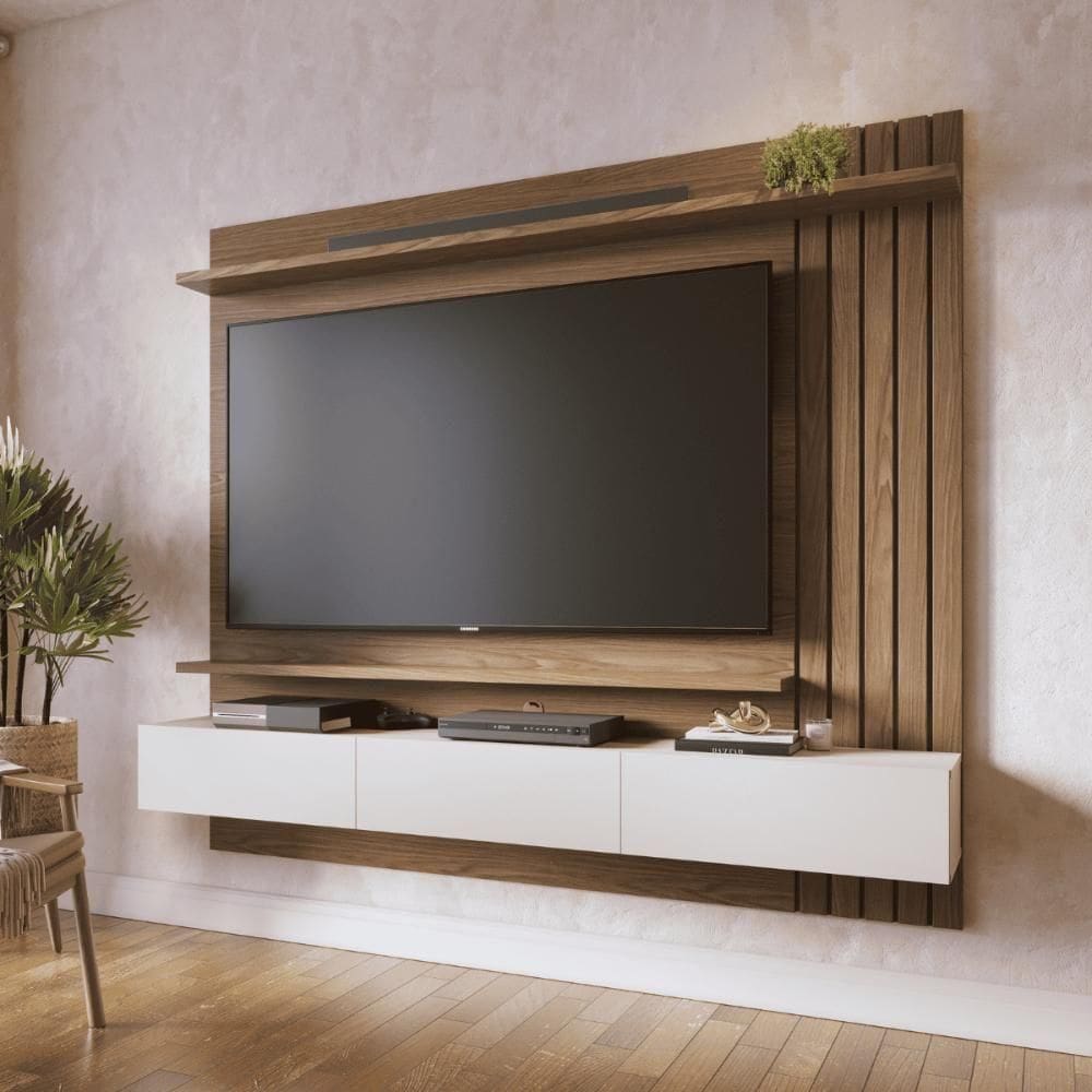 Painel Para Sala Tito 1.8 Amendoa Off White Matte