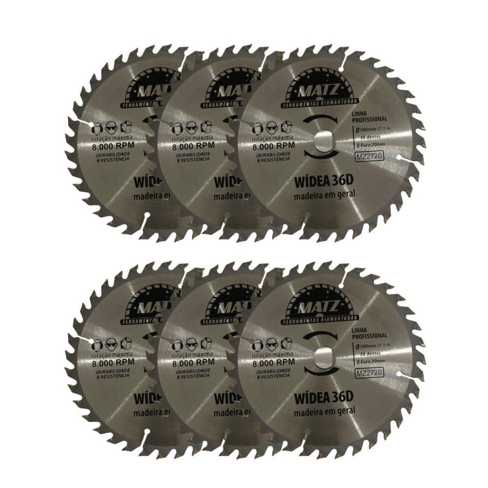Kit 6 Disco Serra Wídea Madeira 36 Dentes 180Mm X 20Mm Matz