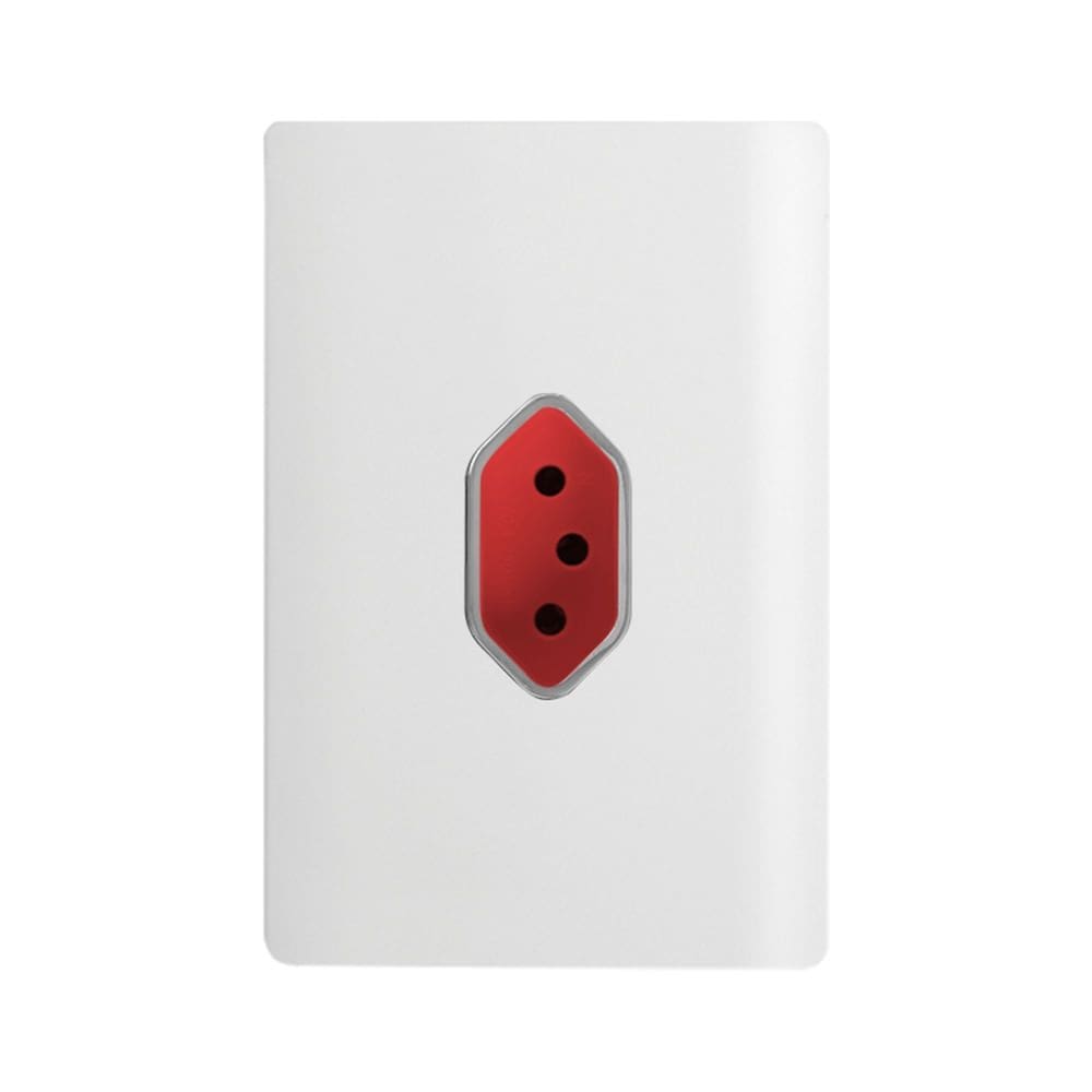 Tomada 2P+T Vertical de 20 Ampères Vermelha da Linha Novara - 1200/46 - DICOMPEL