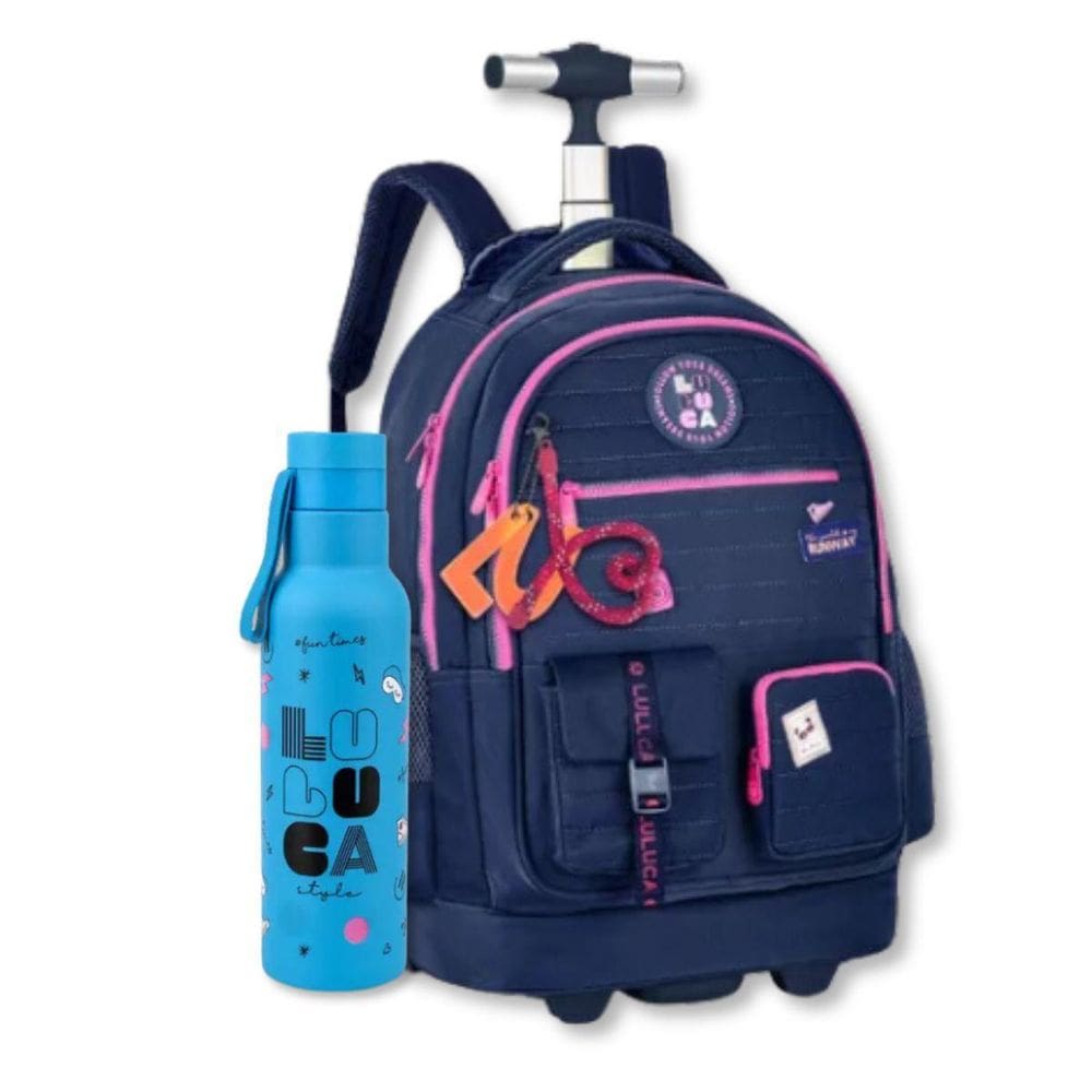 Mochila Carrinho Luluca Com Garrafa Térmica Bolsa Escolar