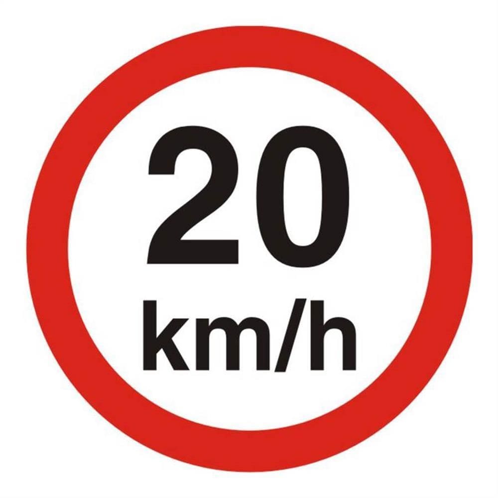 Placa de Poliestireno Auto-Adesiva 45x45cm Velocidade Maxíma Permitida 20Km/h - 300 AB - SINALIZE