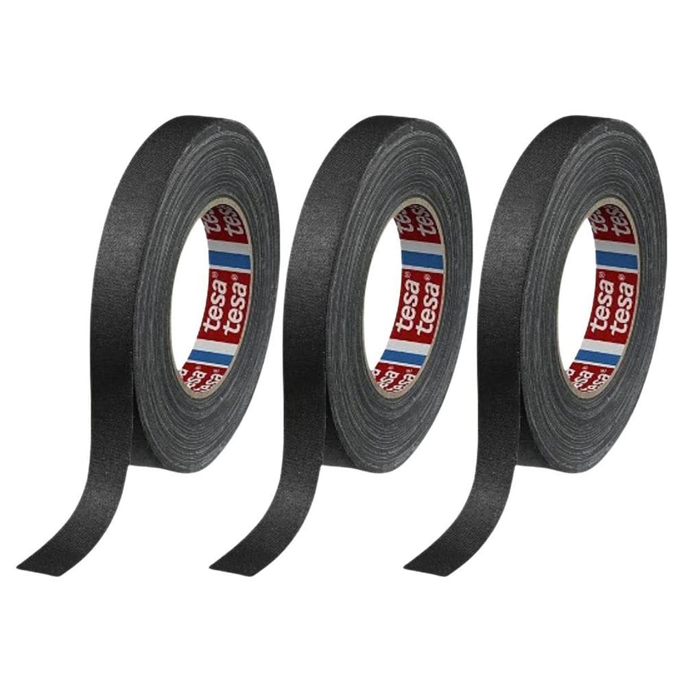 Kit 3 Fita Tecido Gaffer Tape  Tesa 18Mm X 50M Preto