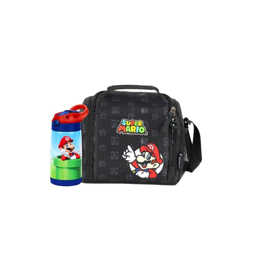 Kit Escolar Super Mario Lancheira Térmica + Garrafa - Preto