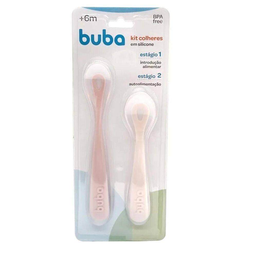 Kit 2 Colheres Em Silicone Fases 1 E 2 Rosa 18832 - Buba
