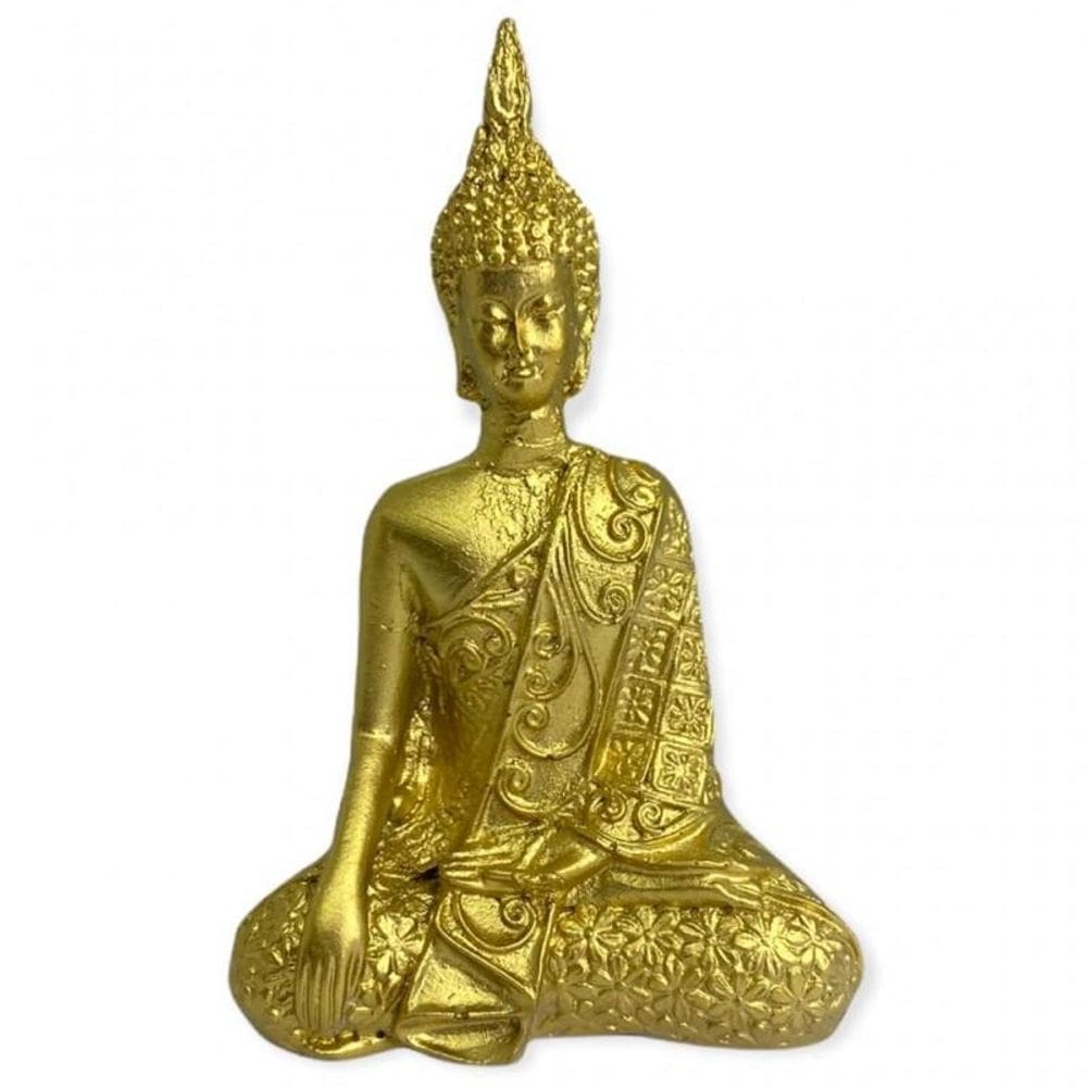 Escultura Buda Tibetano 9X5 Cm Sentado Meditando Dourado