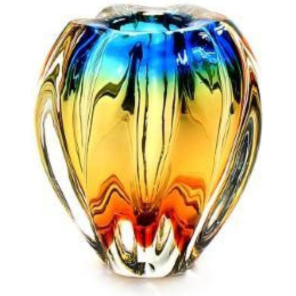 Vaso Em Cristal Murano Água Marinha E Âmbar São Marcos 18Cm