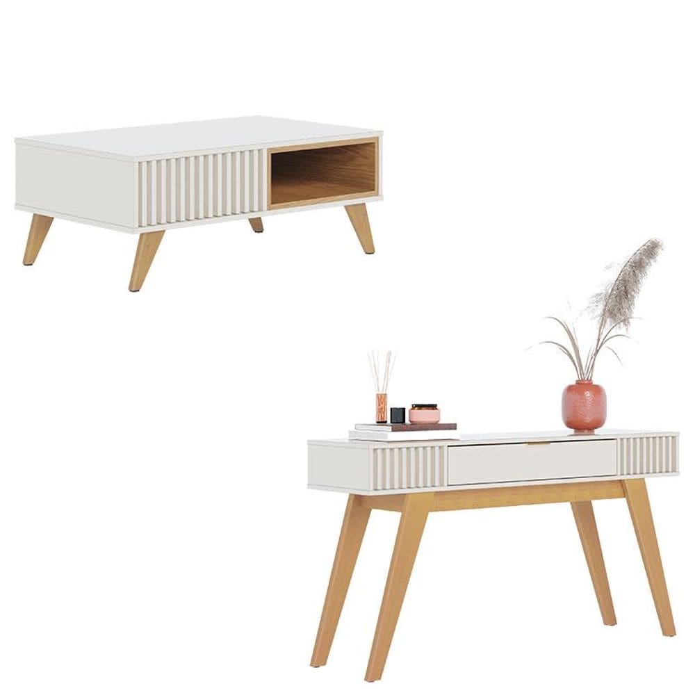 Mesa de Centro Jeri Off White Freijó com Aparador para Sala Riviera Off White  – Colibri
