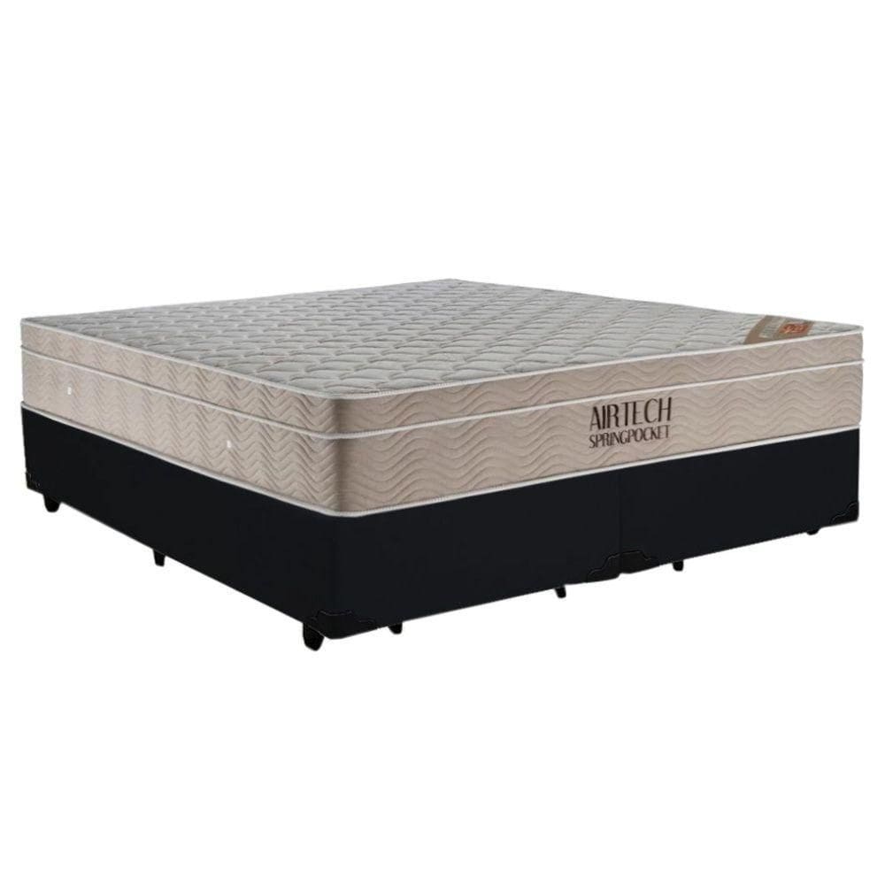 Cama Box King Bipartido Suede + Colchão Ortobom Airtech Molas Ensacadas 65x193x203 Cor:preto