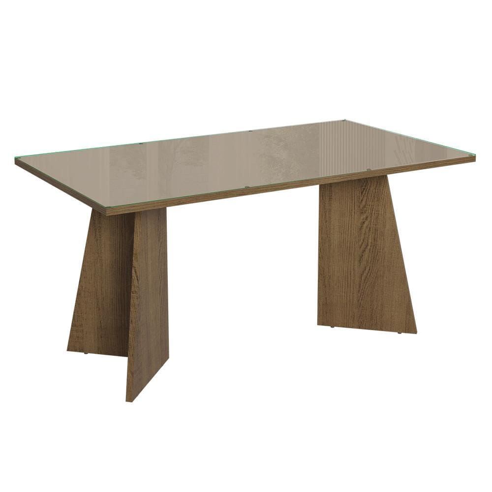 Mesa de Jantar Retangular Tampo de Vidro 5389 Rustic/Crema Madesa