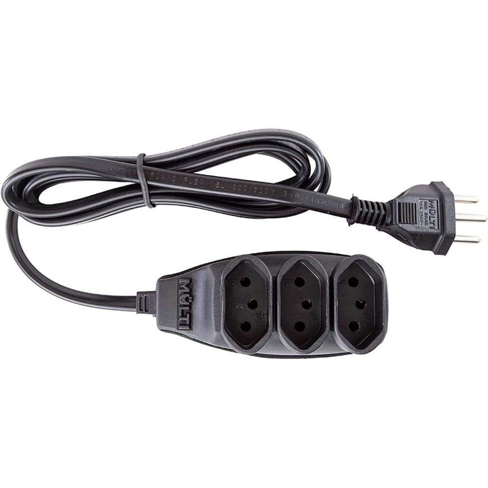 Extensão Preta 3T Tripolar com 5 Metros 2P+T 10 Ampères 250VAC - 01567 - MULTICRAFT