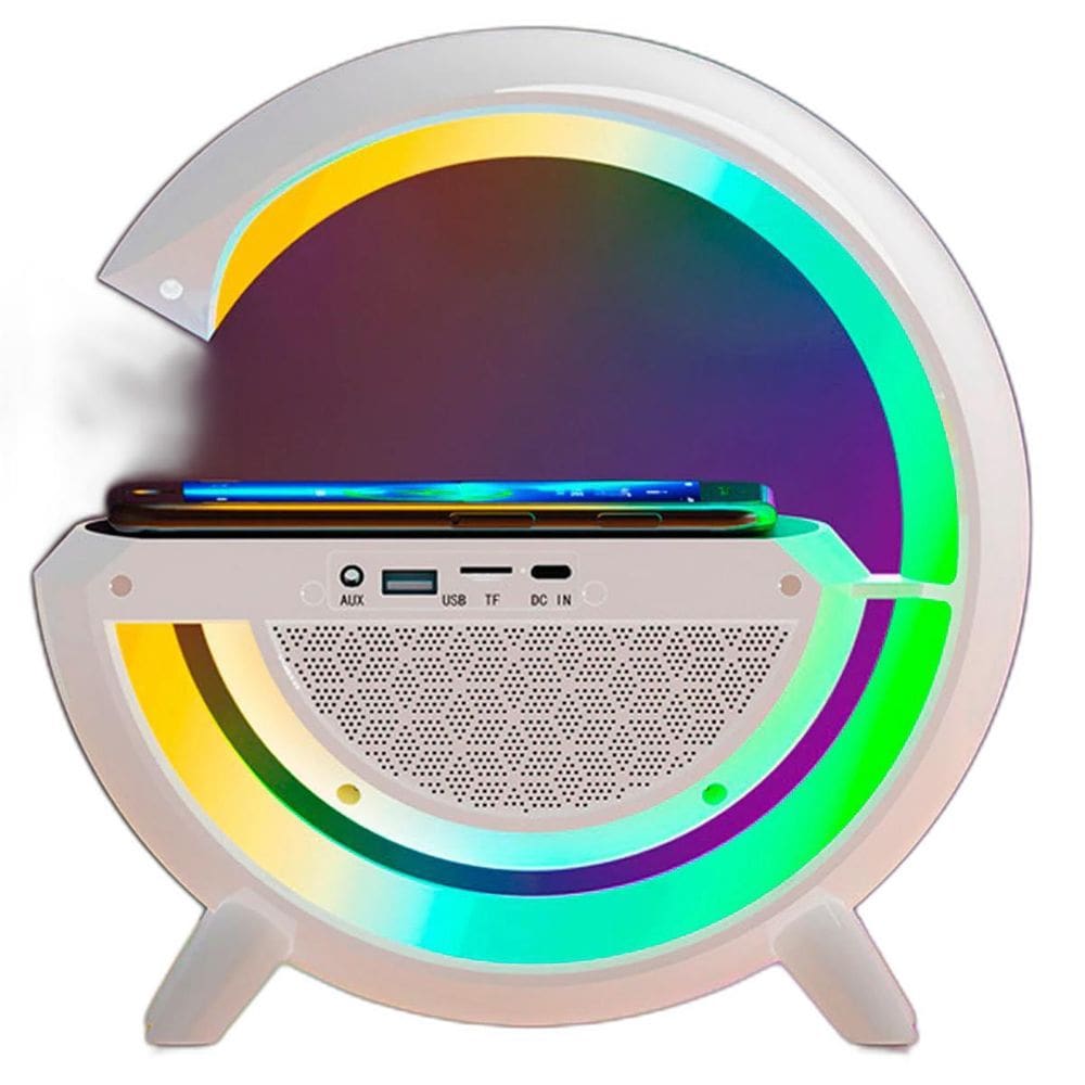 Luminária De Mesa Rgb Bluetooth Com Som Carregador Indução