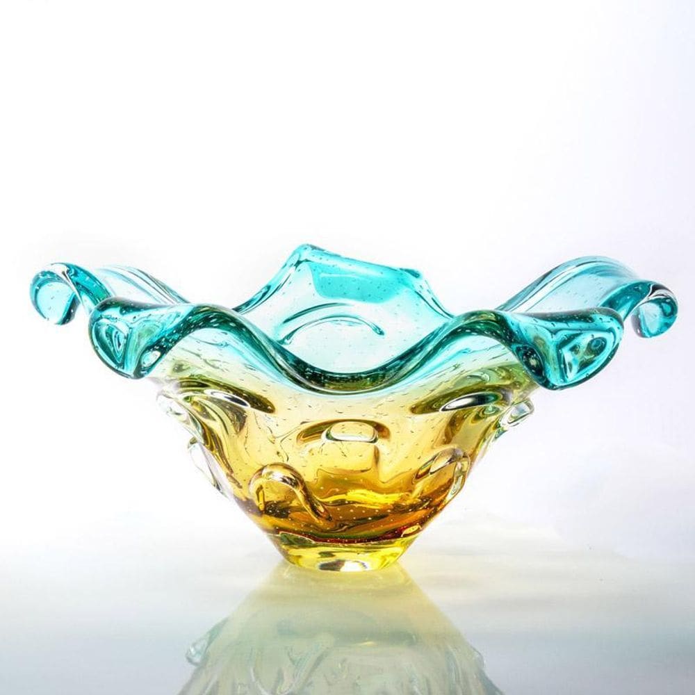 Centro De Mesa Cristal Murano Verde E Âmbar São Marcos 45Cm