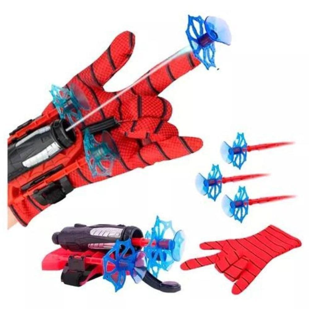 Kit Luva Lança Teia Homem Aranha Brinquedo Lançador Teia