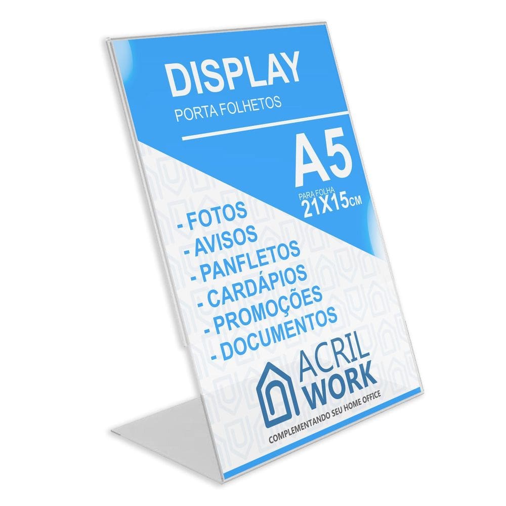 Display Acrílico Porta Folha Papel A5 L Vertical Mesa Balcão