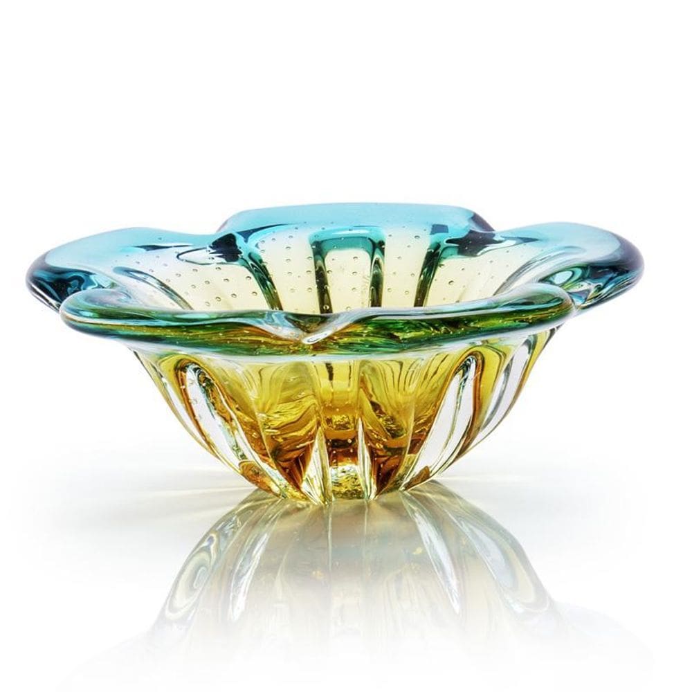 Centro De Mesa Cristal Murano Verde E Âmbar São Marcos 24Cm