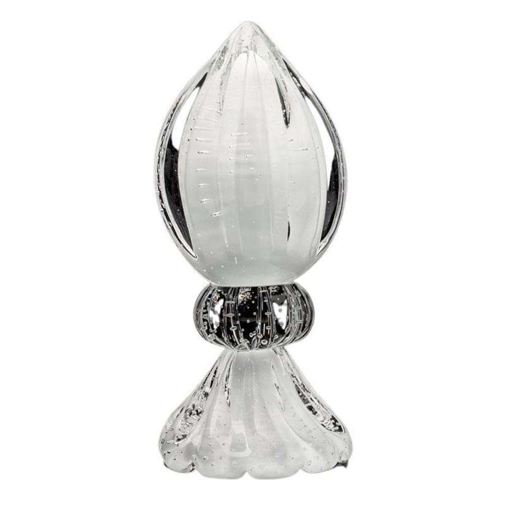Vaso Pinha Com Base Em Cristal Murano Branco São Marcos 27Cm