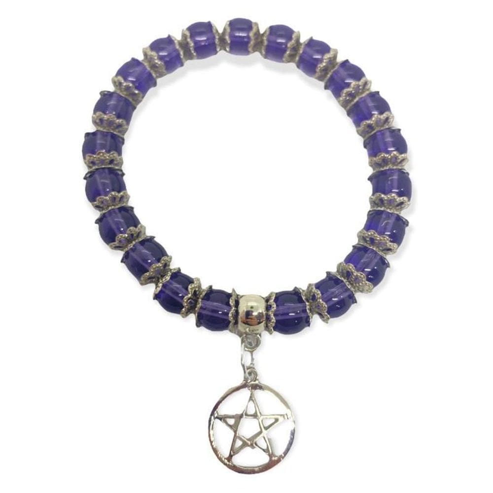 Pulseira Pingente Pentagrama Roxa Cristal Cor Grafite E