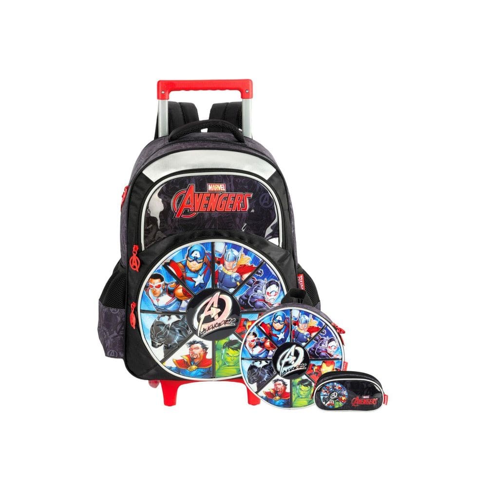 Kit Mochila Com Rodas+Lancheira+Estojo Avengers - Preto