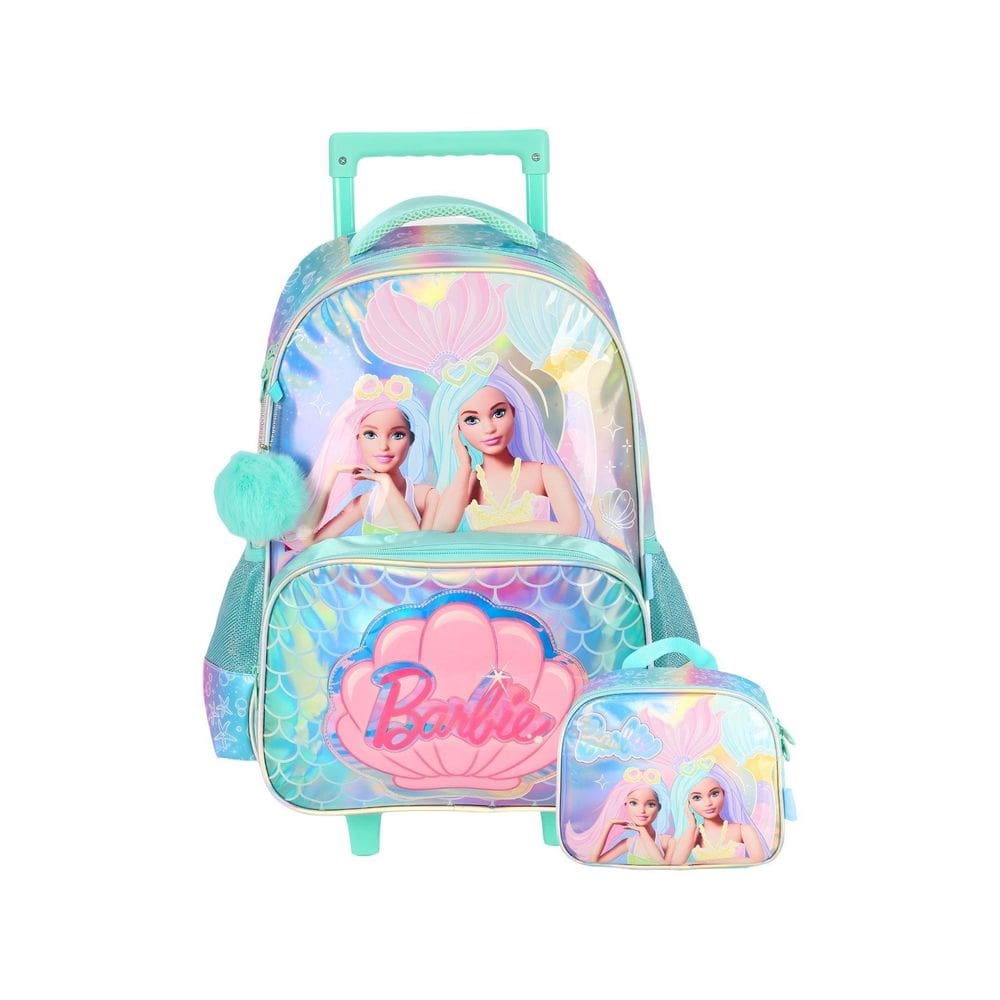 Kit Mochila Rodinha+Lancheira Barbie Holográfica - Verde